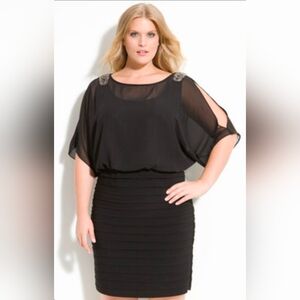 XSCAPE BY JOANNA CHEN | Black Beaded Cold Shoulder Party Cocktail‎ Dress | 18W